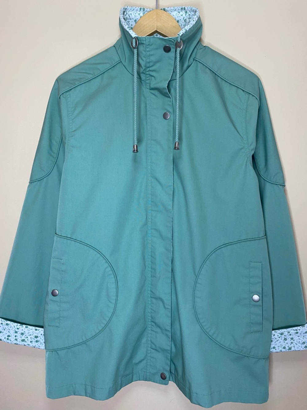 Blair Vintage Green Hooded Jacket, Floral Lined, Coquette, Lightweight, Spring